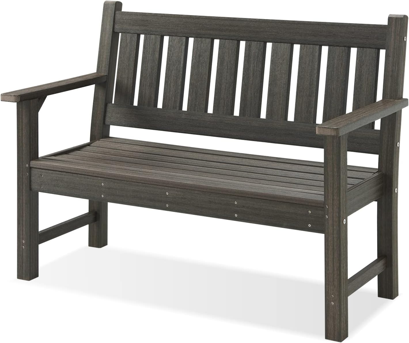 Outdoor Bench, 2-Person Garden Bench, Poly Lumber Patio Bench for Outdoors, Porch, and Park (Dark Brown)