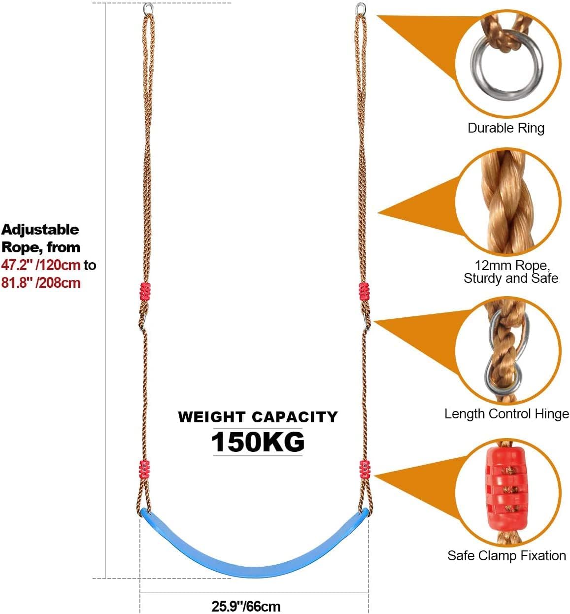 2 Pack Swing Seats with Tree Climbing Rope, Multicolor Swings with Platforms - Outdoor Toys for Kids&Adults- Playground Backyard Swingset Accessories with 5Ft Strap and Snap Hook