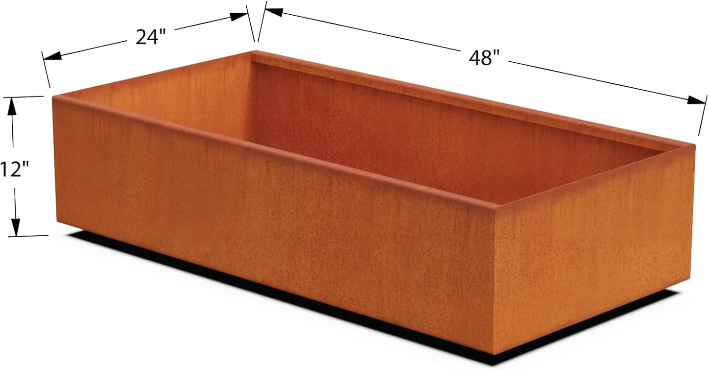Corten Steel Planter Rectangle Outdoor Metal Garden Box Heavy Duty | Made in USA | Fully Assembled