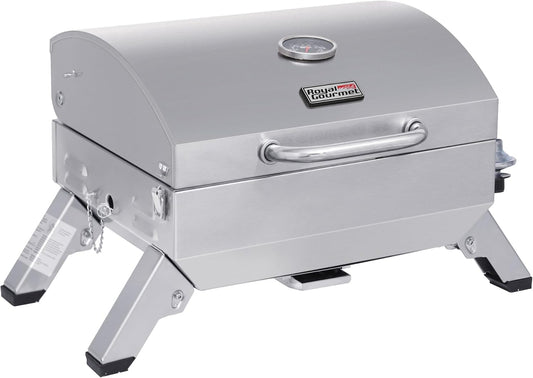 Royal Gourmet GT1001 Stainless Steel Portable Grill, 10000 BTU BBQ Tabletop Gas Grill with Folding Legs and Lockable Lid, Outdoor Camping, Deck and Tailgating, Silver