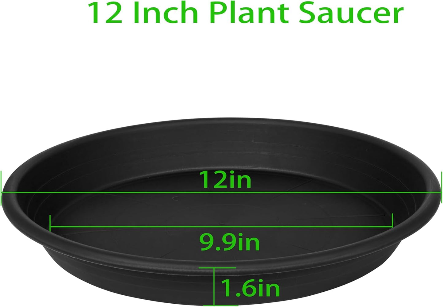 2 Pack of Plant Saucer 12 inch, 12 inch Plastic Plant Drip Trays, Heavy Duty Plant Trays for Indoors no Holes, Plant Water Tray for Planters (Black)