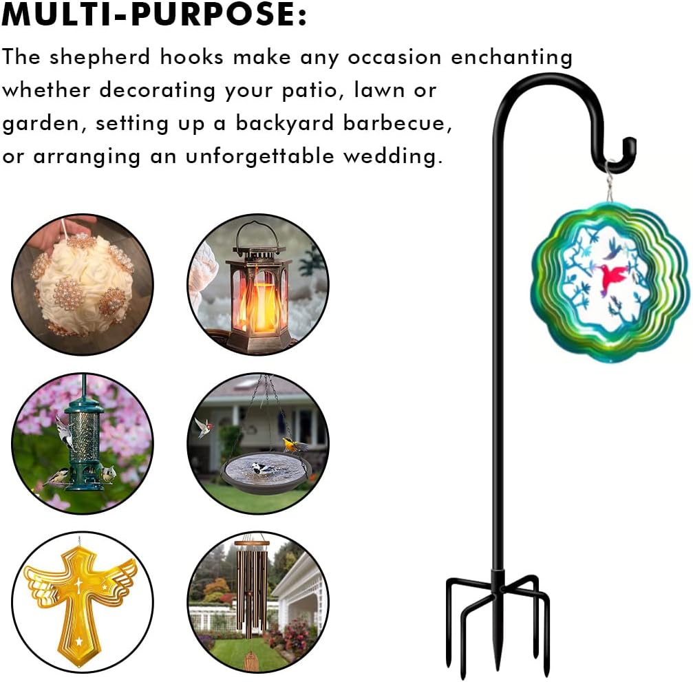 Shepherds Hooks for Outdoor Bird Feeder Poles 76inch, Heavy Duty Hummingbird Feeder Hanger for Hanging Plants Basket, Adjustable Wind Chimes Stand, 2 pcs