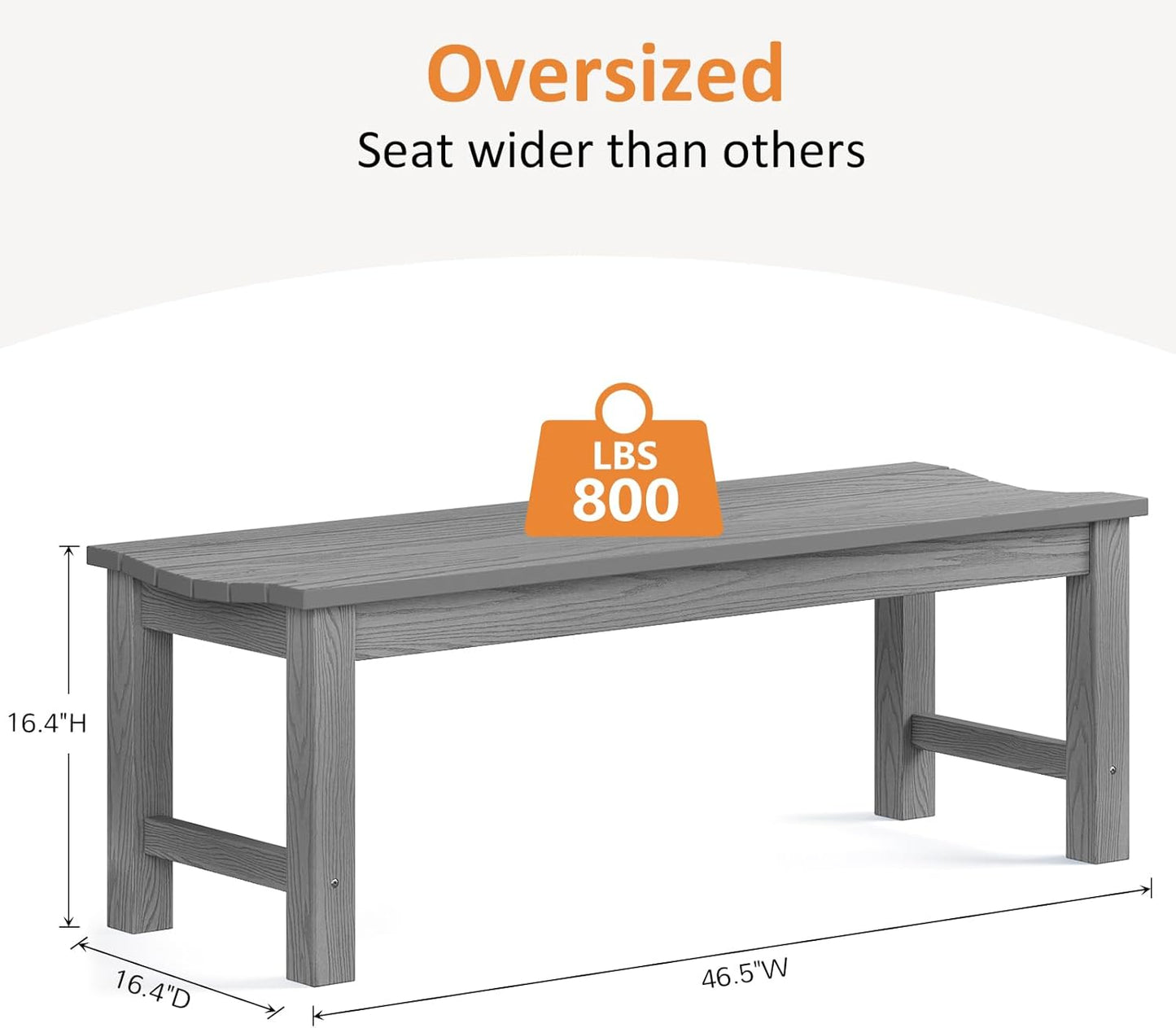 Outdoor Bench Set of 2, 2-Person Patio Backless Benches, HIPS Weatherproof Garden Bench That Never Rot and Fade, Suit for Backyard, Church, Patio, Deck and Entryway (Grey)