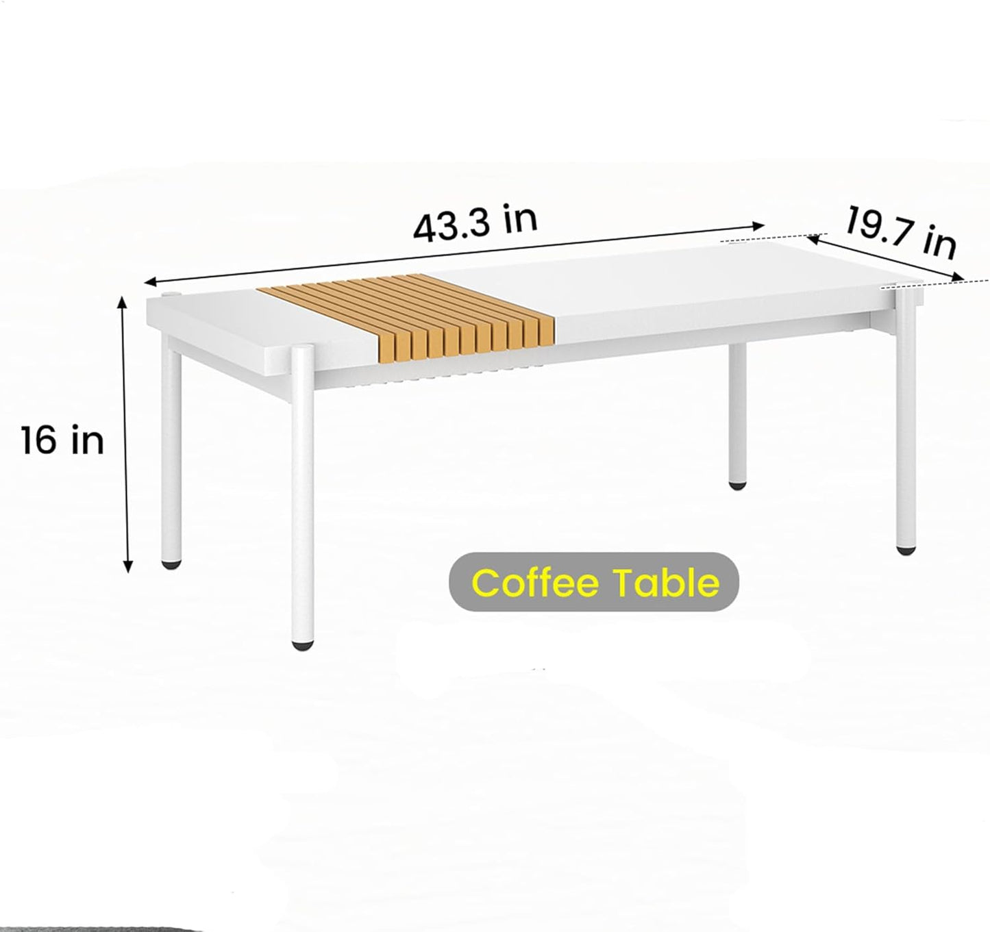 Sundale Outdoor Modern Metal Outdoor Coffee Table with Slatted Wood-Look Tabletop Design, Weather-Resistant Patio Side Table for Garden, Balcony, Poolside(White)