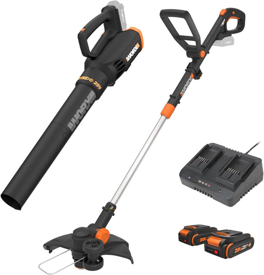 Worx 20V GT Revolution 12" Cordless String Trimmer & Turbine Leaf Blower Power Share Combo Kit - WG930.2 (Batteries & Charger Included)