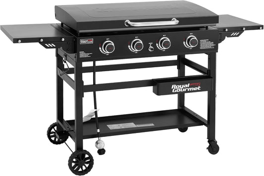 Royal Gourmet GB4000P 4 Burner Propane Gas Griddle with Hard Cover and Foldable Side Tables, 35-Inch Flat Top Grill with 766 Sq. In. Cooking Area for Backyard and Tailgating, Black