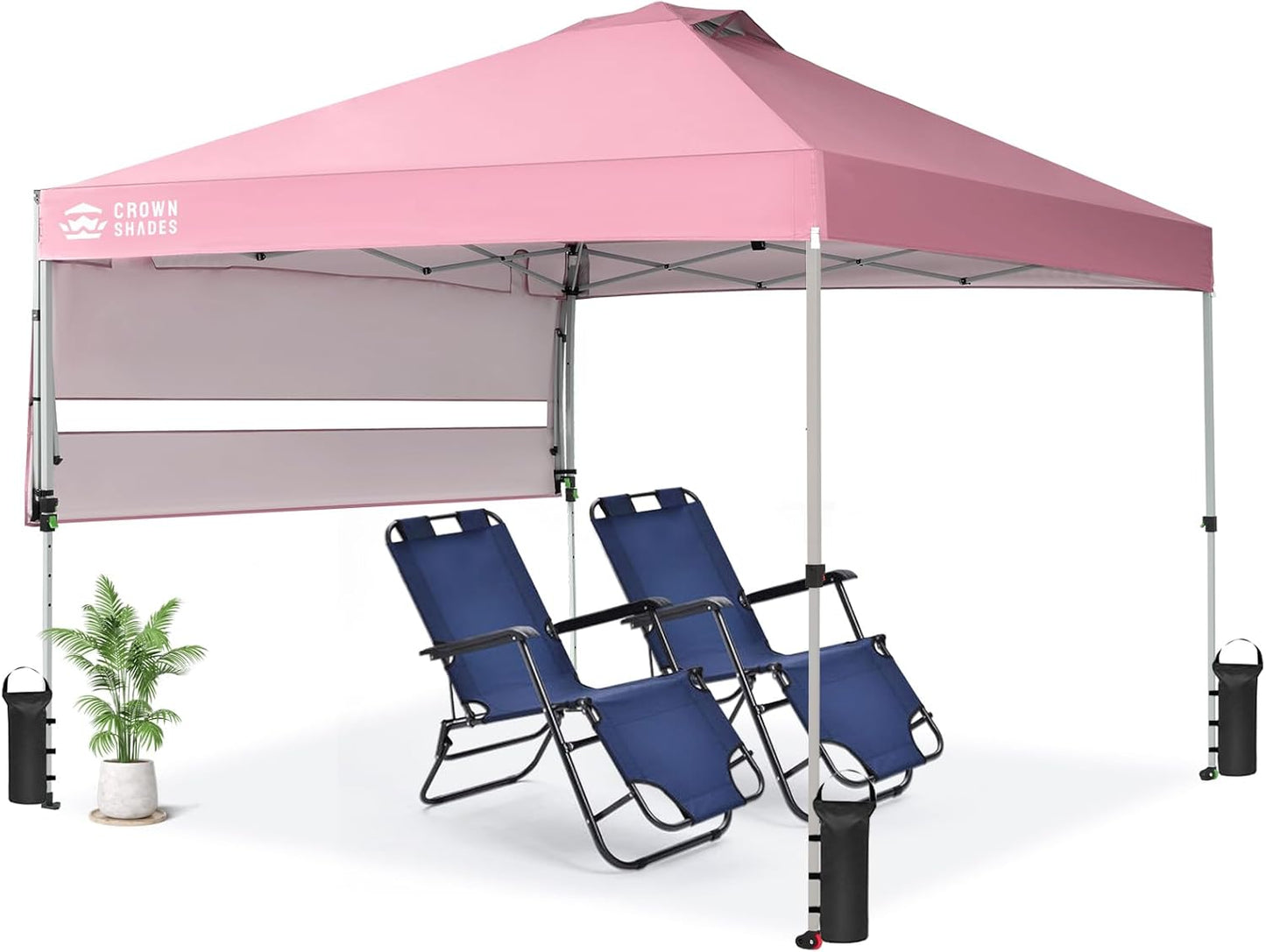 CROWN SHADES 10x10 Pop up Canopy Tent, Instant Commercial Canopy with Extend Awning, Patended Centerlock, 150D Silver Coated Fabric, 4 Ropes, 8 Stakes, 4 Weight Bags, STO 'N Go Bag, Pink