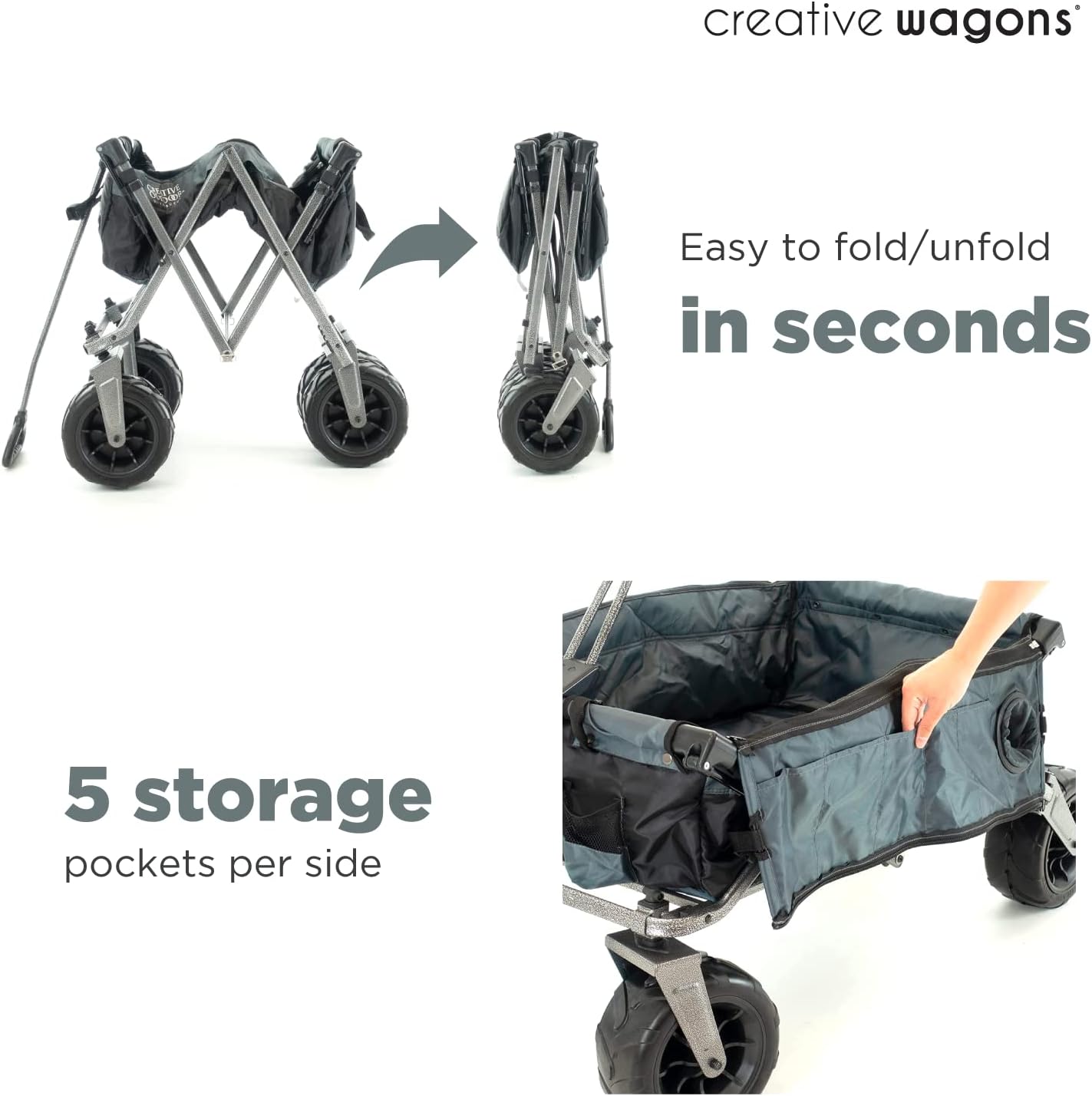 Creative Outdoor Push Pull Stroller Wagon, Beach Hauler XXL with Canopy, Collapsible and Portable Heavy Duty Folding Cart, Supports up to 200lbs Weight Capacity, Giant 10" Wheels