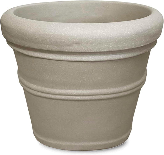 Crescent Garden Brunello Classic Rolled Rim Planter Pot, Indoor/Outdoor Weather-Safe Round Plant Pot, Premium Plastic Flowerpot for Houseplants, Herbs - 16''W (Parchment)