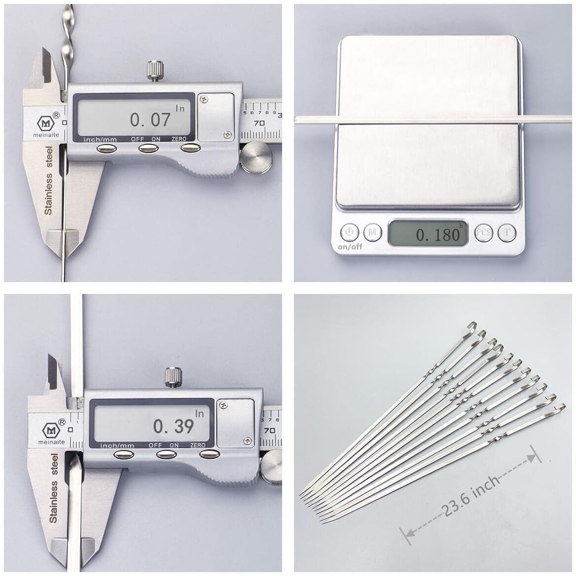 Large Metal Skewers For Grilling,Shish Kebab Skewer 23.6" Skewers For Kabobs Flat Barbecue Skewer Stainless Steel BBQ Grill Stick for Meat, Chicken, Shrimp, Fruit, Vegetables