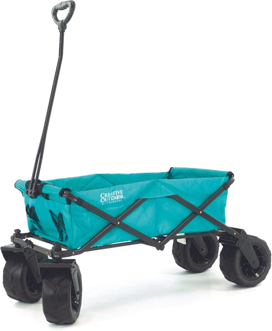 Creative Outdoor Push Pull Collapsible Stroller Wagon, 200lbs Weight Capacity, Beach Hauler XXL All-Terrain Portable Folding Cart, Giant 10" Wheels, Park, Garden & Tailgate (Teal)