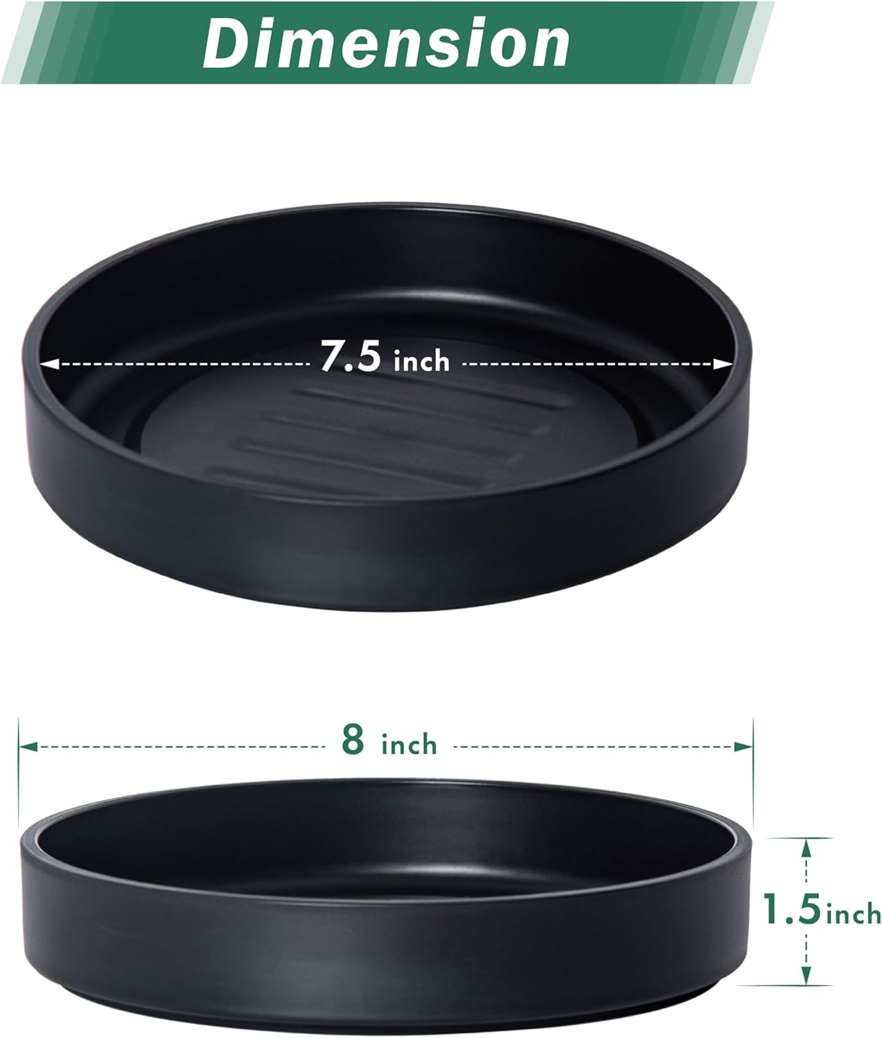 Phoenix Vine 8 Inch Plastic Plant Saucer Water Drip Tray, Heavy Sturdy Round Plant Drainage Tray for Indoors Outdoor, Set of 2, Matte Black, 21-TY-8B-2