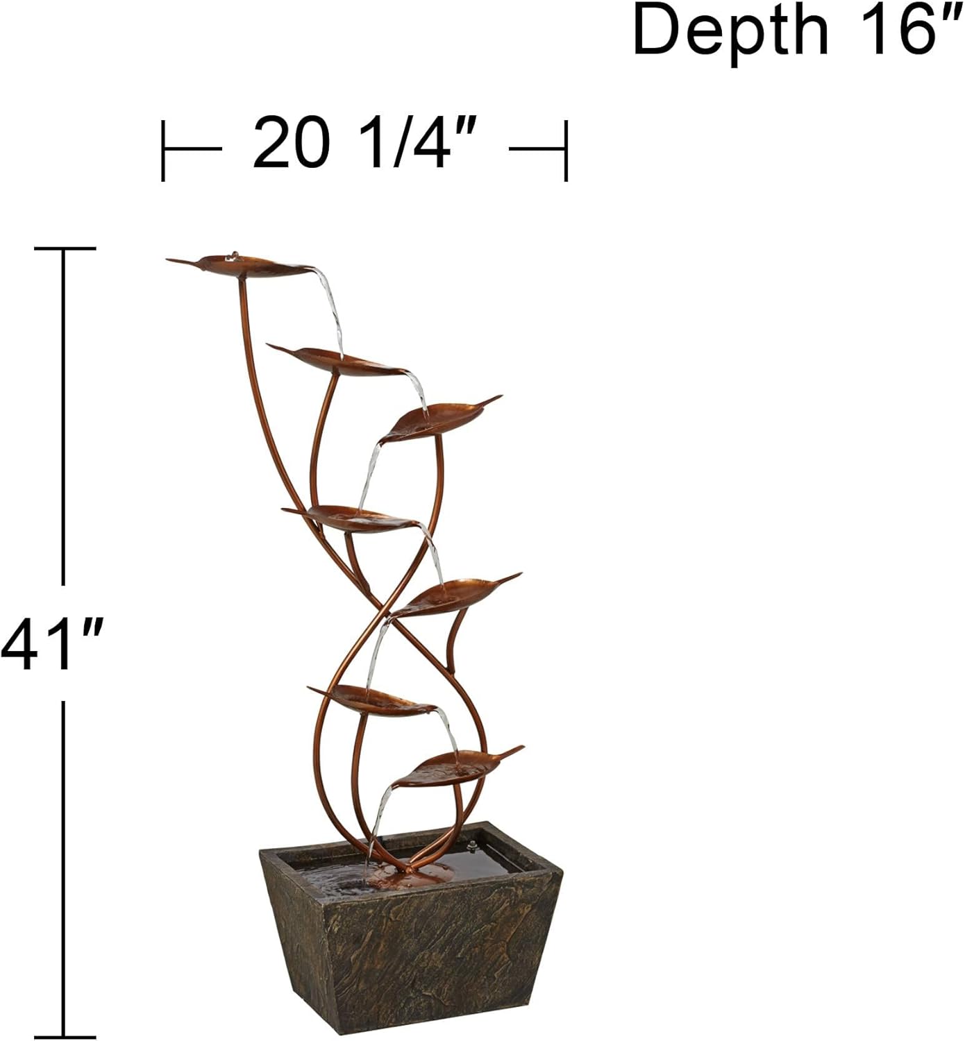 Ashton Curved Leaves 41" High Large Modern Indoor Outdoor Decor Copper Resin Floor Fountain Standing Waterfall Tiered Cascading Water Feature for Outside Garden Patio Yard Backyard - John Timberland
