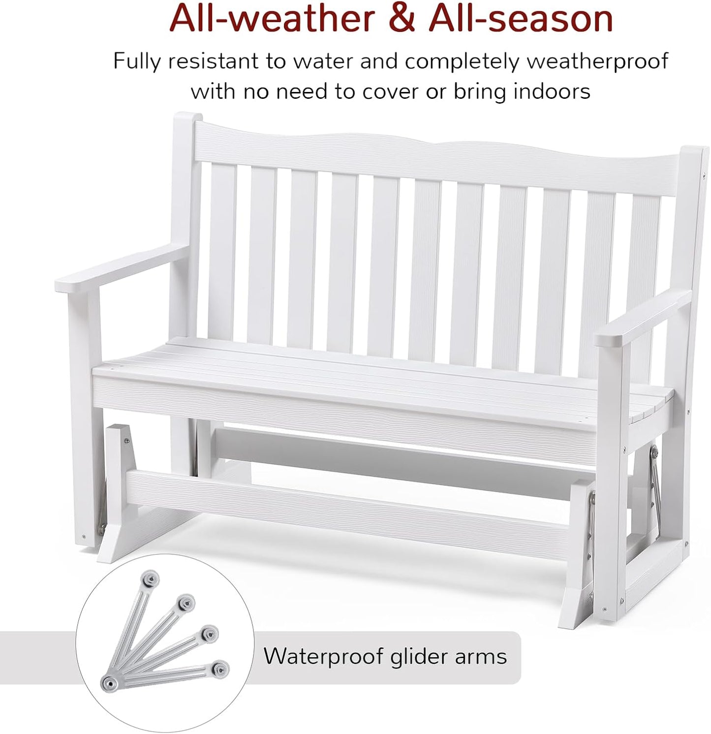 Stoog Outdoor Glider Benches Set of 2, All-Weather Patio Glider with 800 lbs Weight Capacity, Never Fade or Rot, for Porch, Backyard, and Garden, White