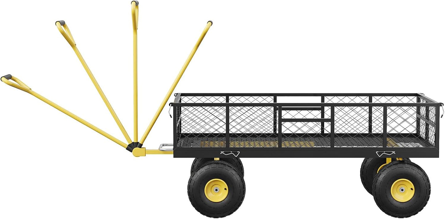900 LBS Garden Dump Cart with Removable Sidewalls, Heavy Duty Steel Dump Wagon with 180° Swivel Handle & 10-inch Tires, Yard Cart Utility Wheelbarrow for Backyard Farm