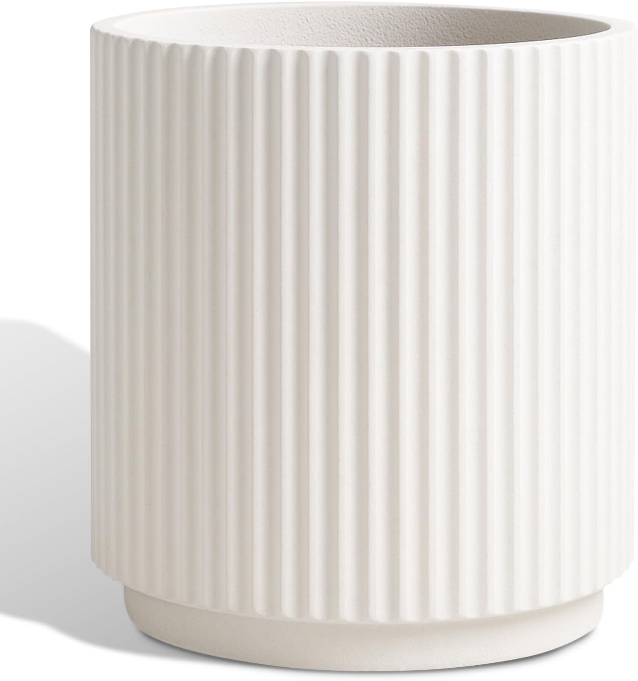 Round Concrete Planter Outdoor Indoor, Large Cement Plant Pots for Flowers (Vertical White, 16 inch)