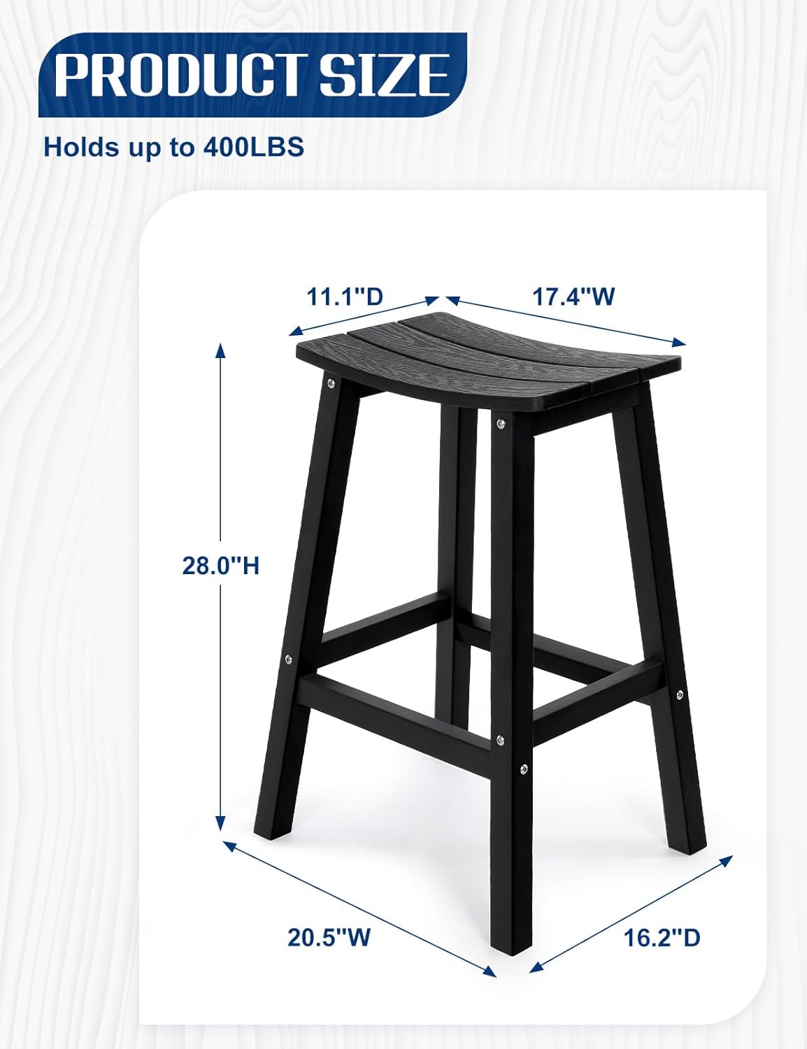 Weatherproof Bar Stools Set of 4, 28" Height Outdoor Bar Stools Holds up to 400 lbs, Saddle Seat, Bar Height Stools for Patio, Garden, and Kitchen Island, Black