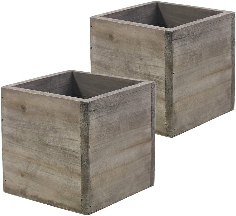 Wooden Planter Box, Rustic Barn Wood with Plastic Liner l Garden Decor l Restaurant and Wedding Decorations l Wedding Bouquets, Table Centerpiece (6x6 Set of 2, Natural)