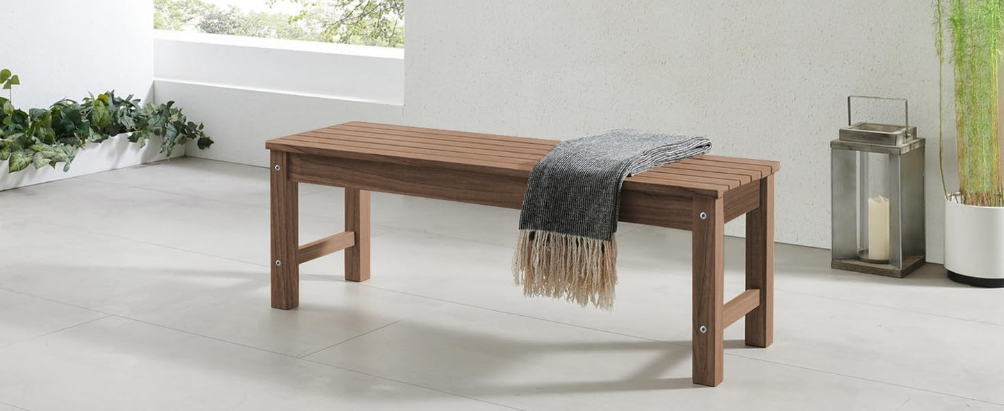 Psilvam 2-Person Outdoor Poly Lumber Patio Backless Bench, Fade-Resistant & Odor-Free Poly Lumber Patio Furniture, Weatherproof, Suitable for Garden, Porch and Park, 700 Lbs Support (1, Light Brown)