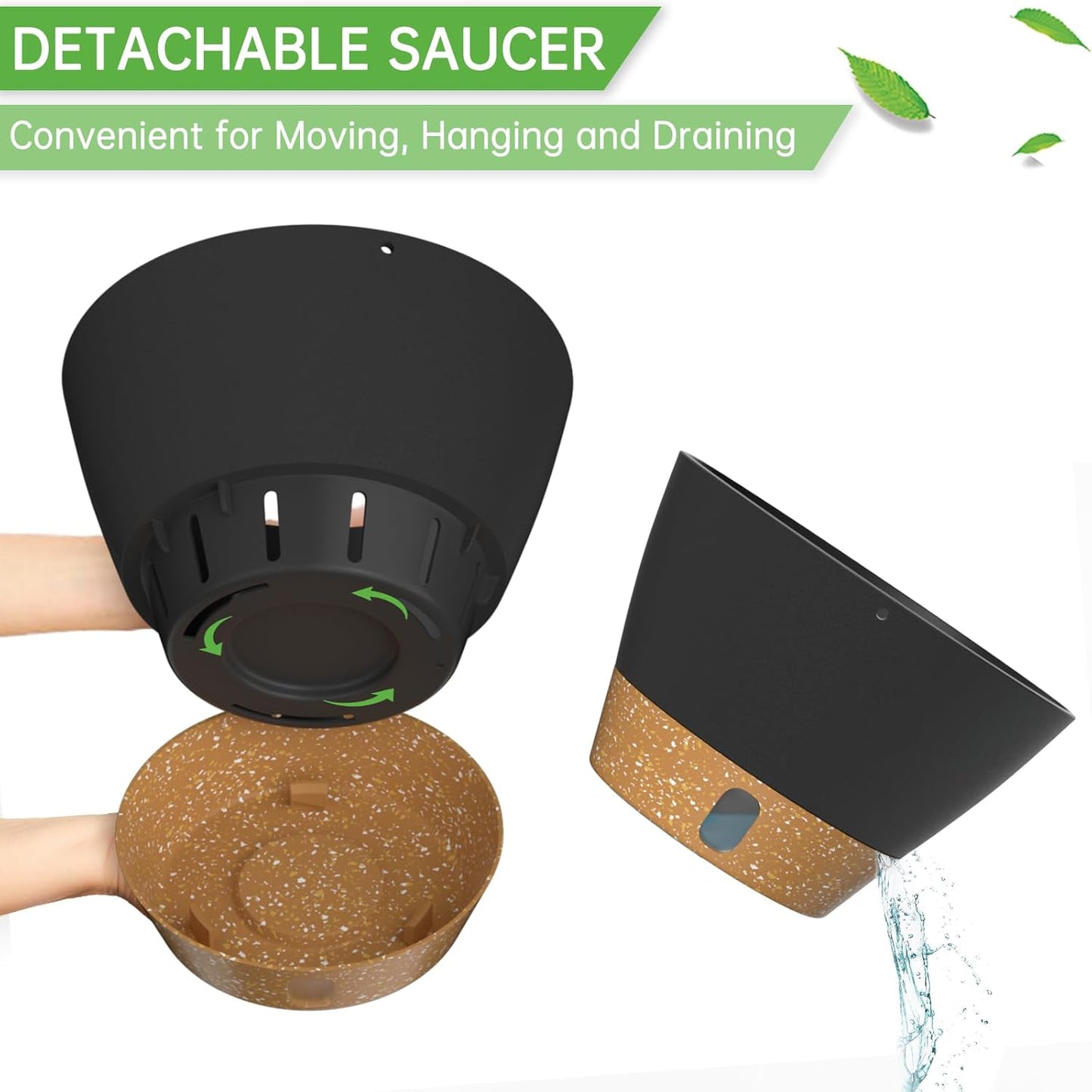 ZMTECH 10 Inch Hanging Planters for Outdoor Plants, Hanging Pots for Plants Indoor with Visible Water Level, Hanging Flower Basket with Drainage Holes & Removable Tray(2 Pack, Gray)