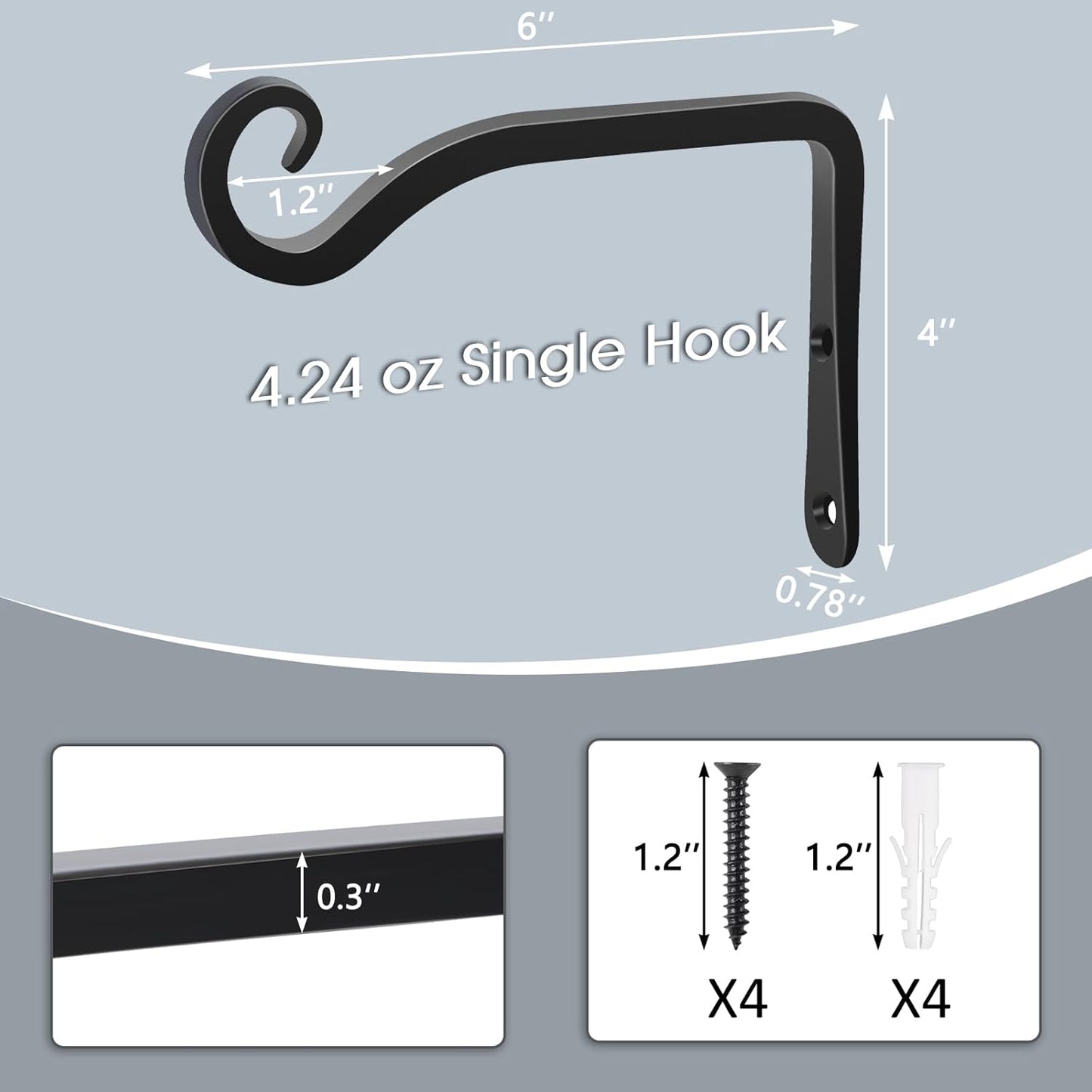 Gtongoko 2 Pack 6 Inch Plant Hangers Outdoor Metal, Plant Hooks for Wall Indoor, Outdoor Hooks for Hanging Bird Feeders, Plant Bracket, Lanterns, Wind Chinme, Black