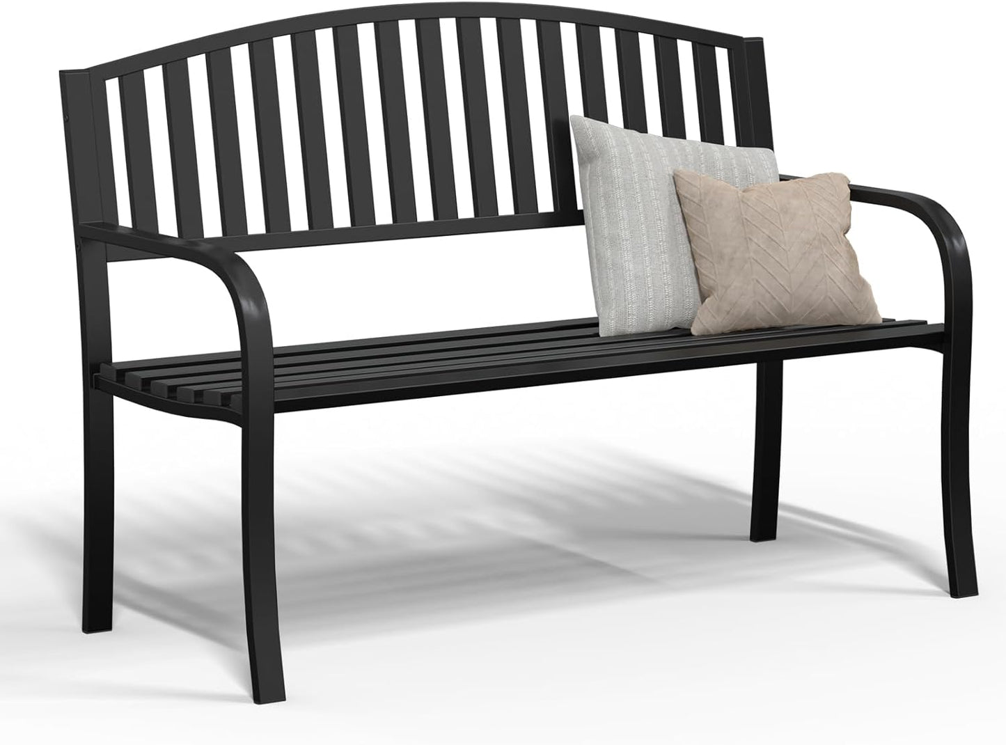 50" Heavy Duty Outdoor Bench, Wrought Iron Weatherproof Garden Bench Black Metal Patio Bench for Park Proch Yard 880lbs