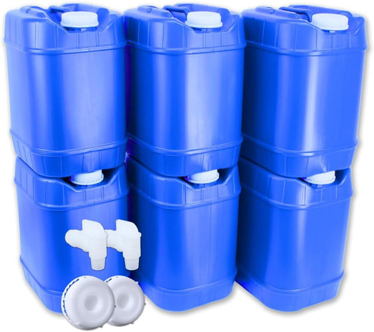 5-Gallon Stackable Water Storage Containers, 5 Gallons Each w/Lids + Spigot, Easy Fill, Survial Supply Emergency Water Storage for Camping and Disaster Preparedness, RV, 30 Gallon (6 Tanks)
