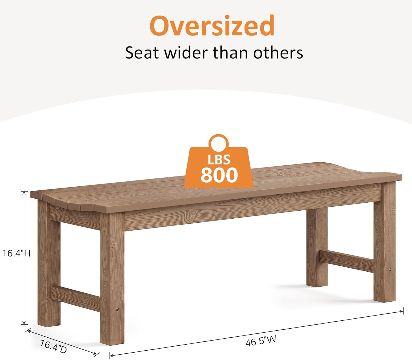 Outdoor Bench Set of 2, 2-Person Patio Backless Benches, HIPS Weatherproof Garden Bench That Never Rot and Fade, Suit for Backyard, Church, Patio, Deck and Entryway (Teak)