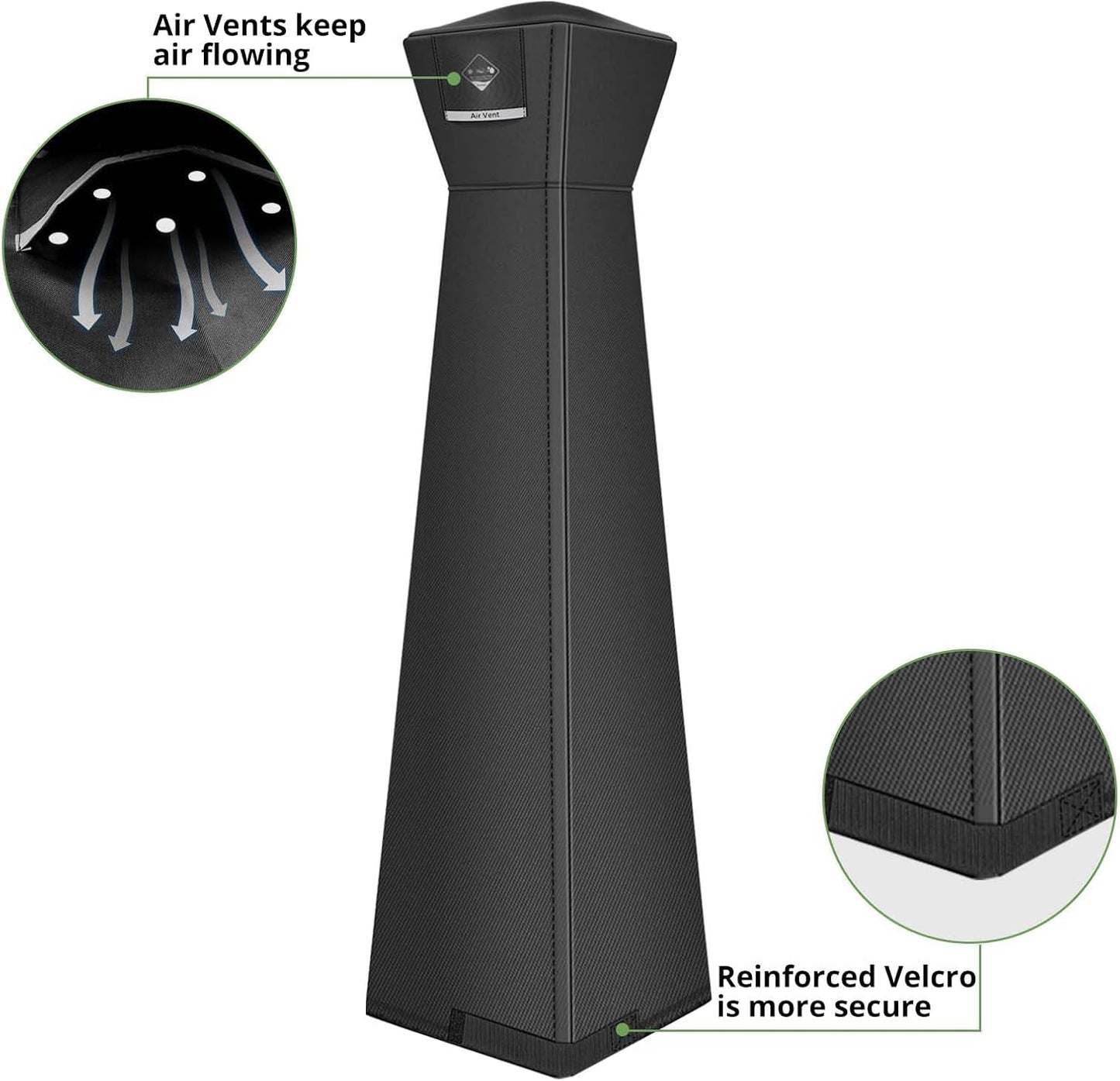 QH.HOME Winter Pyramid Heater Covers, [2025 Upgraded Tear-Resistant Fabric] Waterproof with Robust Zipper ,Dustproof/Wind/Sunlight/Snow-Resistant, 90"H x 23"D x 23"B, Black