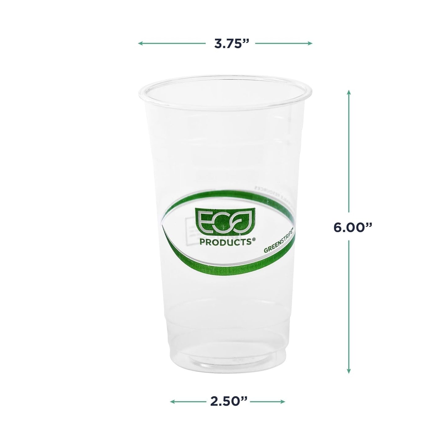 ECO PRODUCTS GreenStripe Clear Compostable 24oz PLA Large Plastic Cups, Pack of 50, Disposable Renewable Plant-Based Cold Cups, For Cold Drinks & Snacks, BPI Certified, ASTM Compliant.
