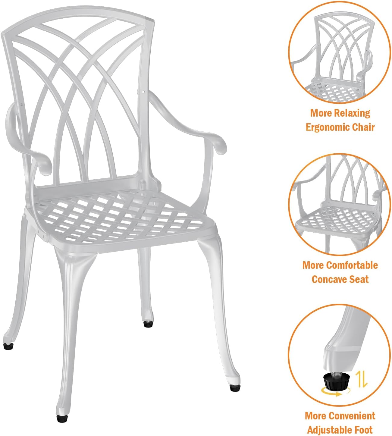 Patio Bistro Set 3 Piece, Cast Aluminum Bistro Set for 2 w/Umbrella Hole, Outdoor Table and Chairs Set of 2, Bistro Set for Balcony/Backyard/Garden, White