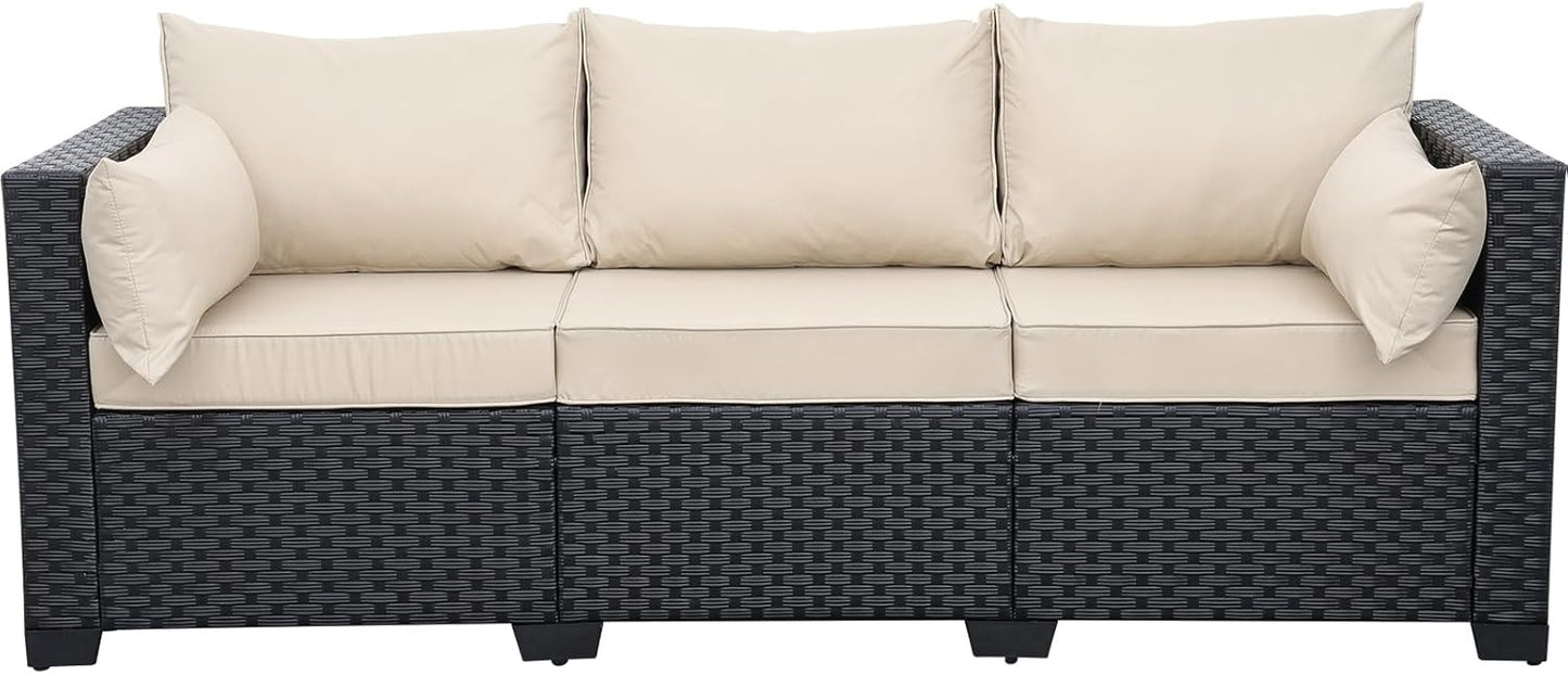 Rattaner Patio Furniture 3-seat Sofa Wicker Outdoor Furniture Outdoor Couch Deep Seat Hight Backrest Waterproof Cover Anti-Slip Cushions, Khaki