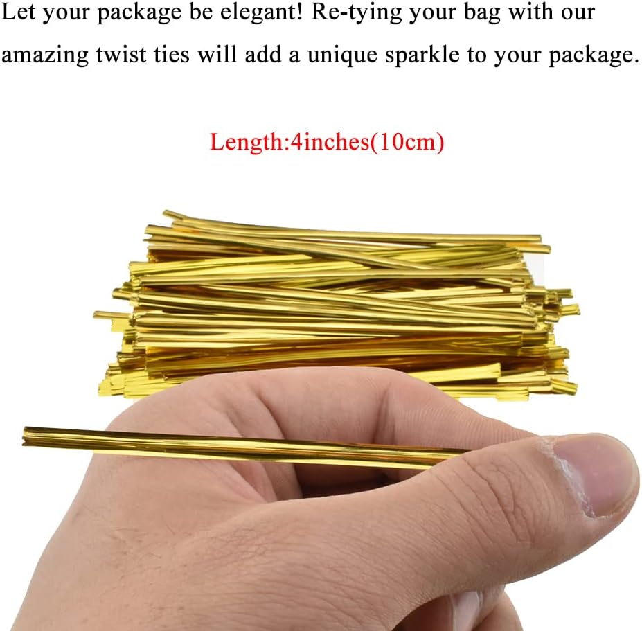 HAHIYO 300Pcs 4 inches Gold Metal Twist Ties Bread Candy Coffee Bag Ties Plant Garden Twist Ties for Cellophane Treat Bags Gift Wraping Bags Plastic Bags Halloween Party Cake Present Art Crafts