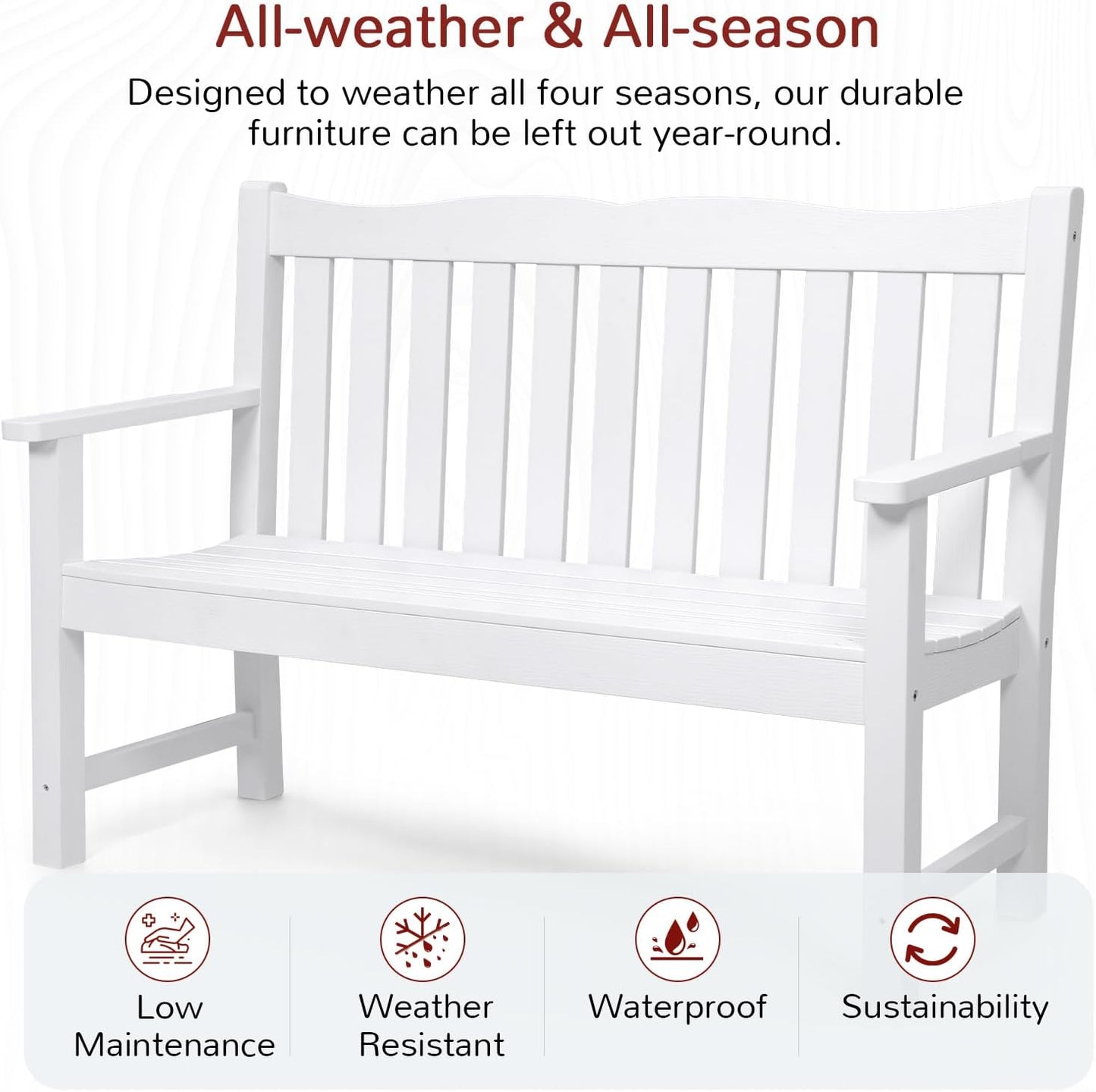 Garden Benches Set of 2, All-Weather HIPS Outdoor Bench with 800 lbs Weight Capacity, Never Rot or Fade, for Garden, Porch, Backyard, and Park, White
