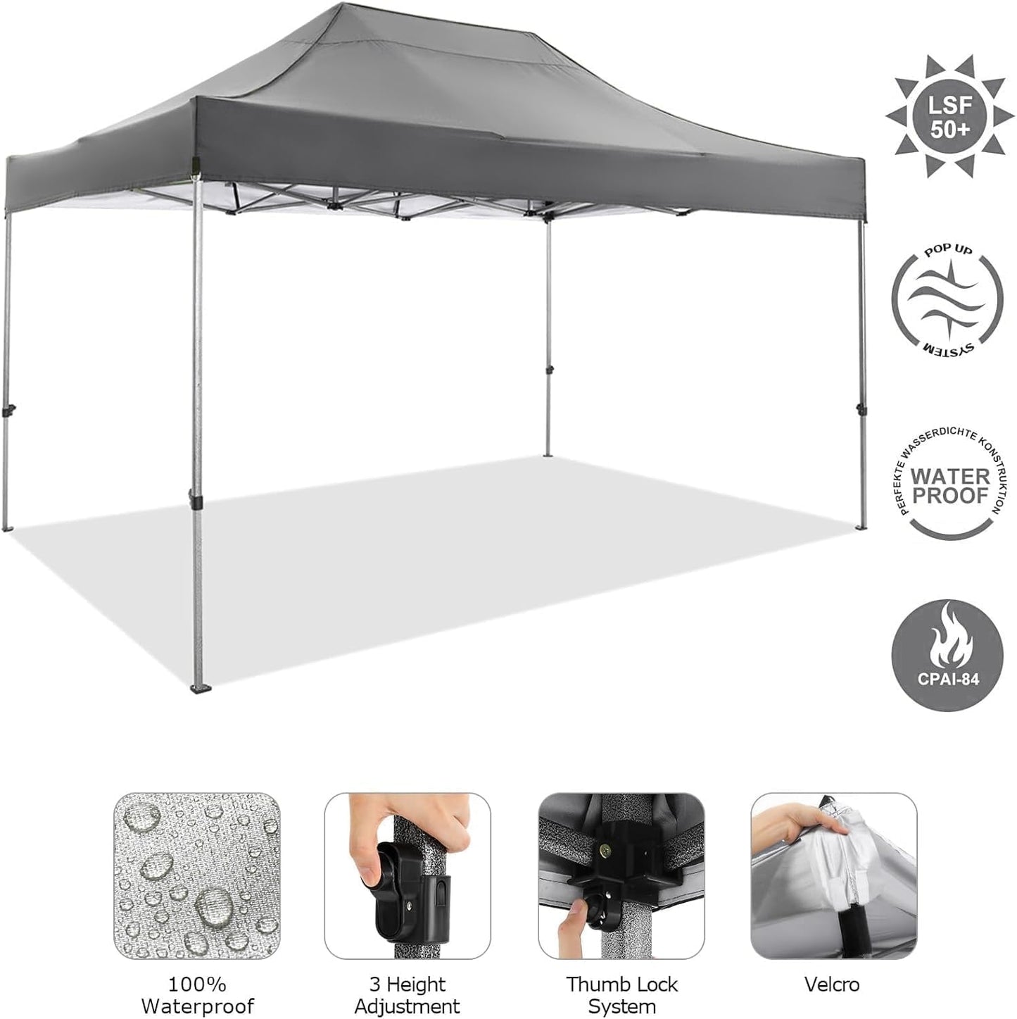 COBIZI 10x15 FT Pop up Canopy Tent,Heavy Duty Easy Up Commercial Outdoor Party Canopy Tents for Wedding Parties All Season Wind & Waterproof Gazebo with Carry Bag,Gray(Frame Thickened)