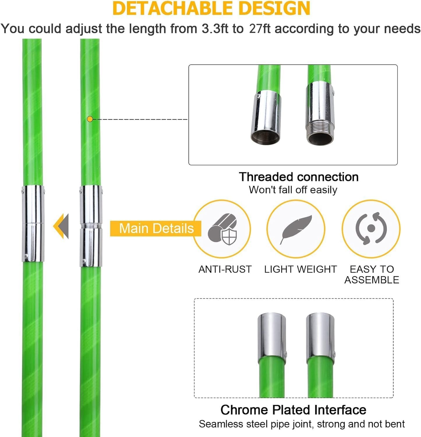 27 Feet Tree Pole Pruner Manual Branches Trimmer Tree Branch Garden Tools Loppers Hand Pole Saws Extendable Height Adustable System for Sawing and Shearing