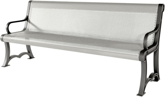 Coated Outdoor Furniture Heavy-Duty Outdoor Bench Thermoplastic Coated, Punched Steel, Commercial-Grade Garden Bench, Made in America (Portable with Back, 6 Ft, Gray)