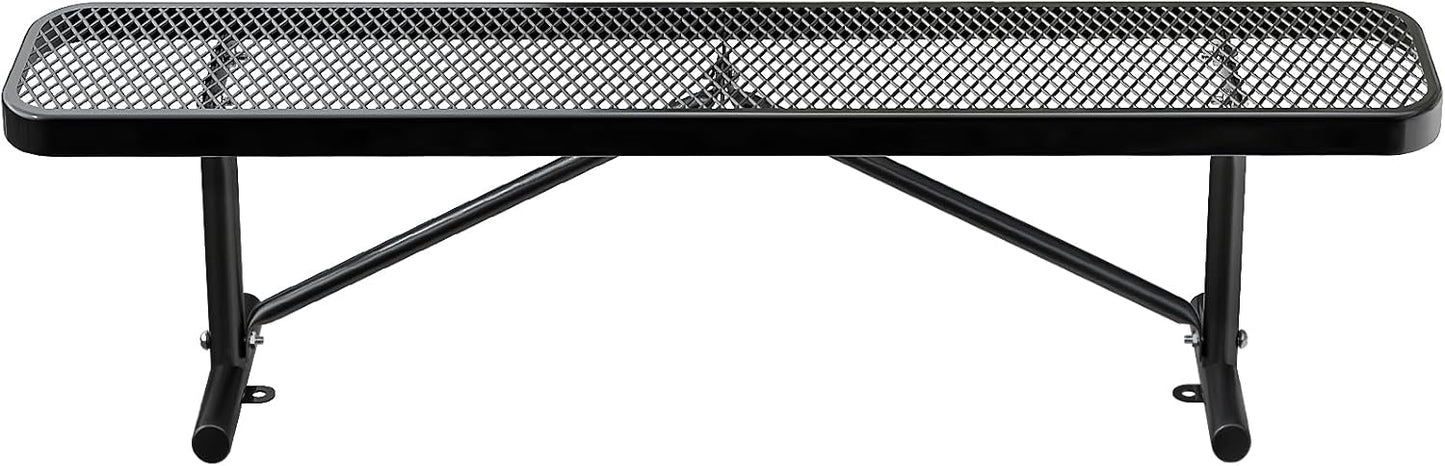 Thermoplastic Coated Iron Park Bench for Outside, Heavy Duty Metal Garden Bench, Expanded Commercial Grade Seating for Shopping Malls, Lawn Yard Porch Entryway (Black without Backrest, 72IN)
