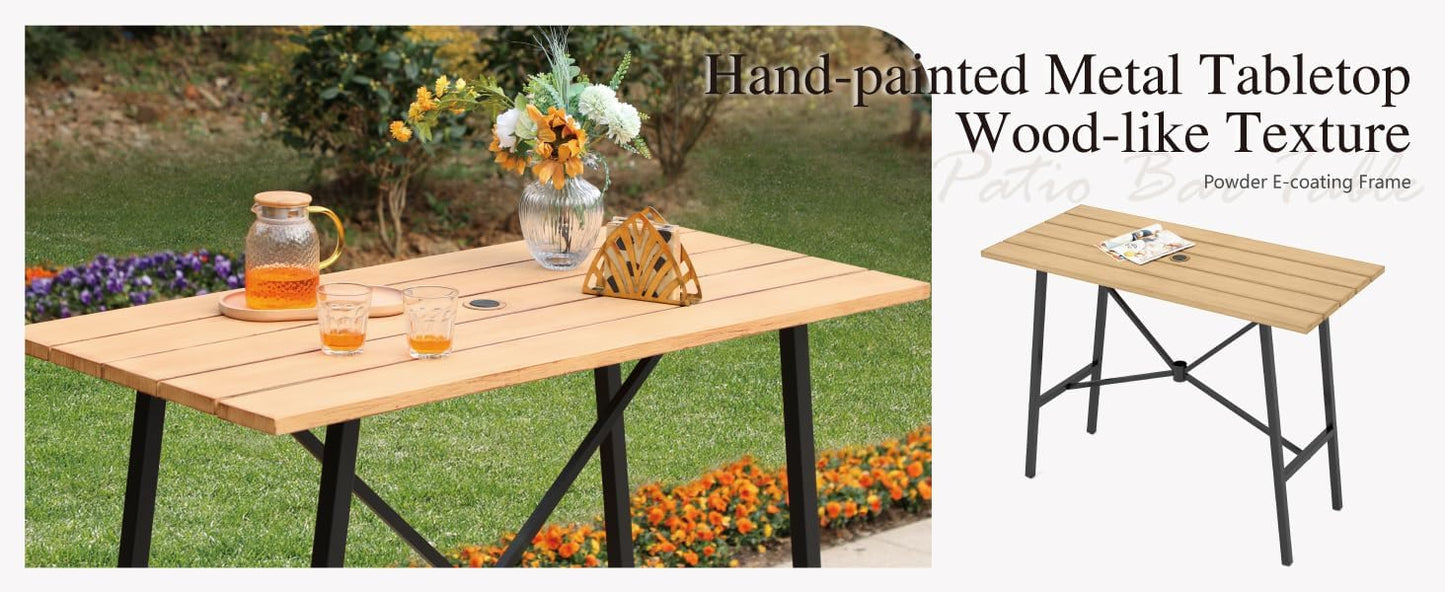 Sophia & William Outdoor Bar Set, Patio Bar Table and Chairs Set, Bar Height Patio Set - 2 x Swivel Bar Chairs(Grey), 1 x Rectangular Bar Table(Wood-Like)