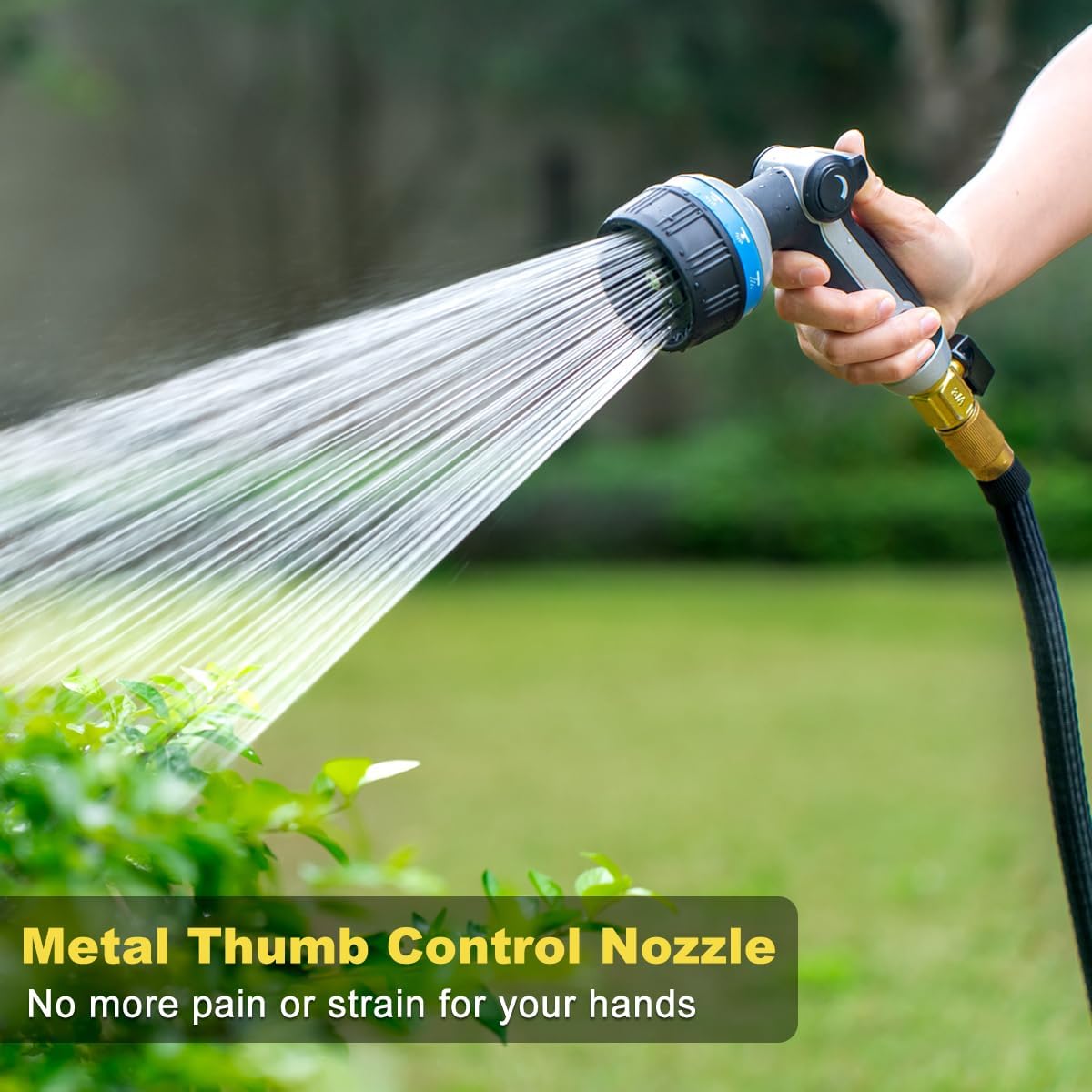 FANHAO Heavy Duty Garden Hose Nozzle, Metal Water Hose Sprayer with 10 Spray Patterns, Thumb Control, On Off Valve, High Pressure Water Nozzle for Plants Watering, Car and Pet Washing, Blue