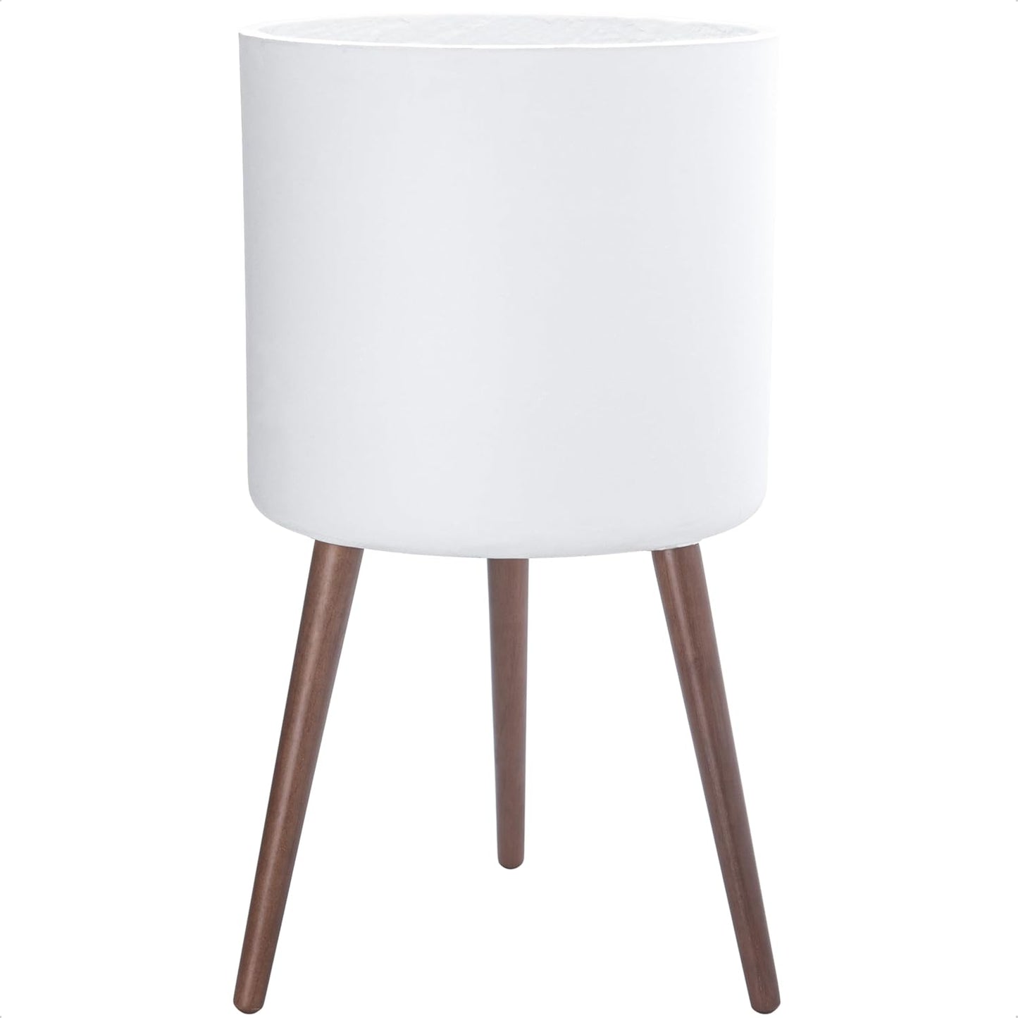 D'vine Dev 16 Inch Planter Pot with Stand, Mid-Century Tall Plant Pot with Legs for Indoor Plants, XX-Large, White, 88-O-E-1