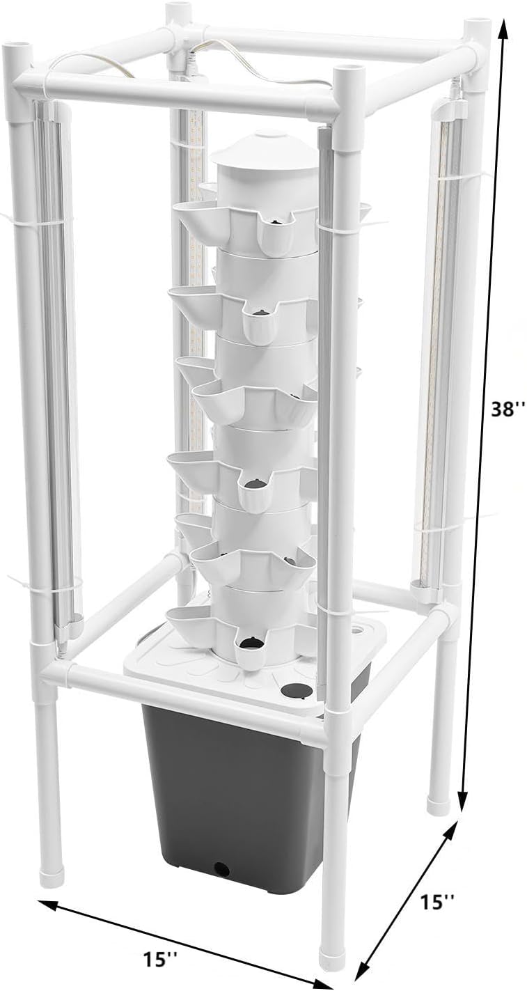Hydroponic Growing Tower System Kit, 30-Plant Vertical Hydroponics Garden Tower with LED Grow Light, for Outdoor Indoor Herbs Fruits Vegetables Smart Garden Planter Kit