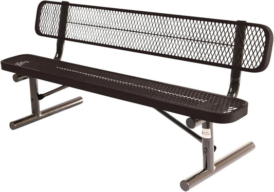 Coated Outdoor Furniture Heavy-Duty Portable Outdoor Bench Thermoplastic Coated, Expanded Metal, Commercial-Grade Seating, Made in America (Portable with Back, 6 Ft, Brown)