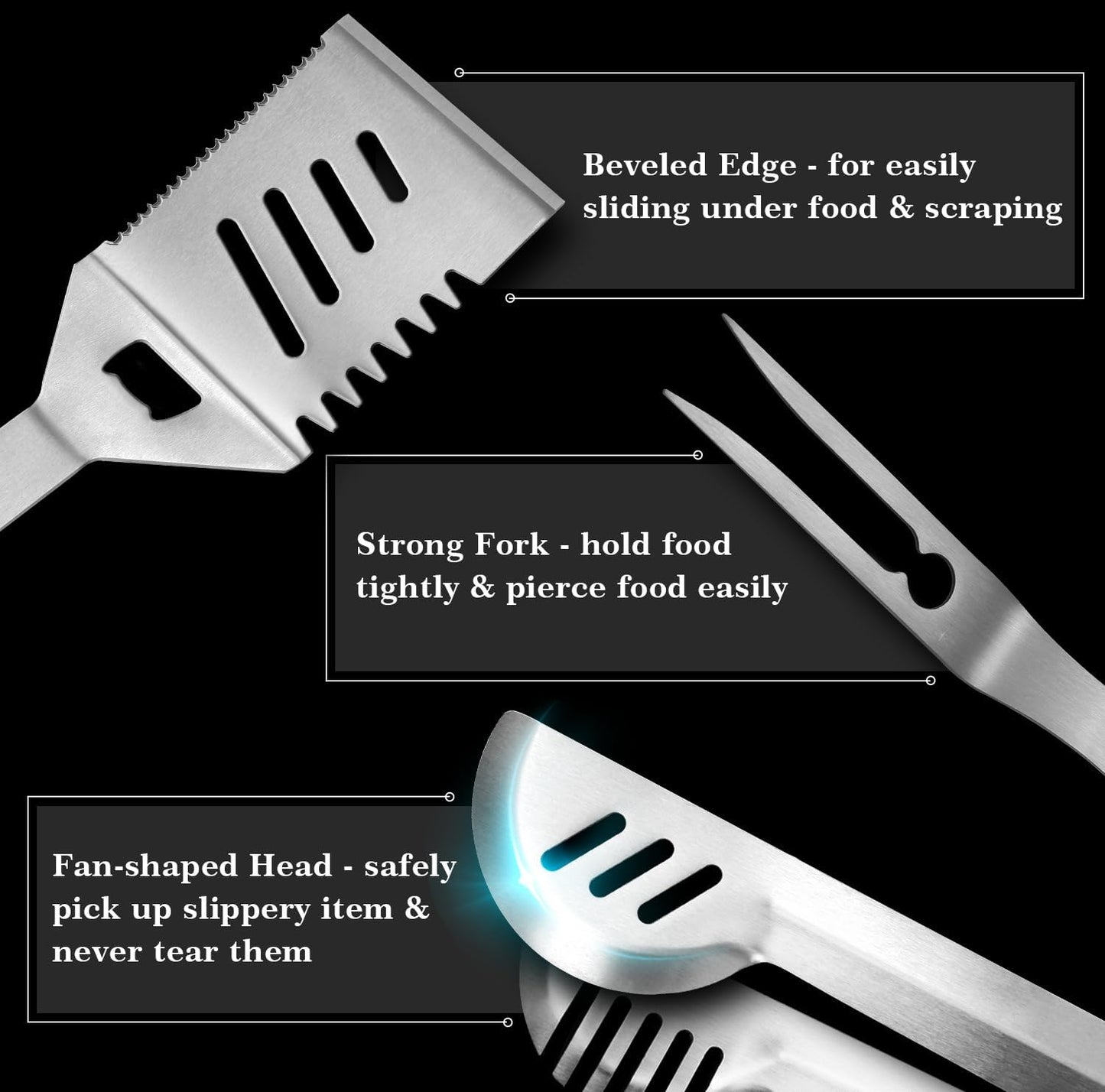 GRILLART Grill Tools Grill Utensils Set - 3PCS BBQ Tools, Stainless Barbeque Grill Accessories -Spatula/Tongs/Fork w/Insulated Glove, Ideal BBQ Set Grilling Tools for Outdoor Grill, Gifts for Men Dad