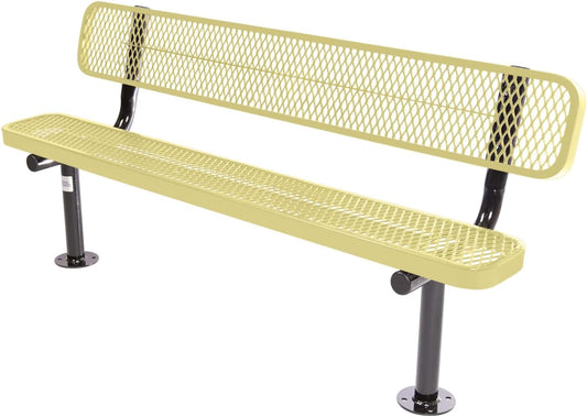 Coated Outdoor Furniture Heavy-Duty Outdoor Bench Thermoplastic Coated, Expanded Metal, Commercial-Grade Seating, Made in America (Surface with Back, 6 Ft, Textured Sandstone)