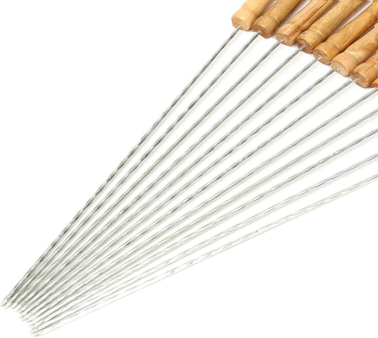 HAKSEN 12 PCS Barbecue Skewers with Wood Handle Marshmallow Roasting Sticks Meat Hot Dog Fork Best for BBQ Camping Cookware Campfire Grill Cooking, Stainless Steel,11.7 Inches(Including Handle)