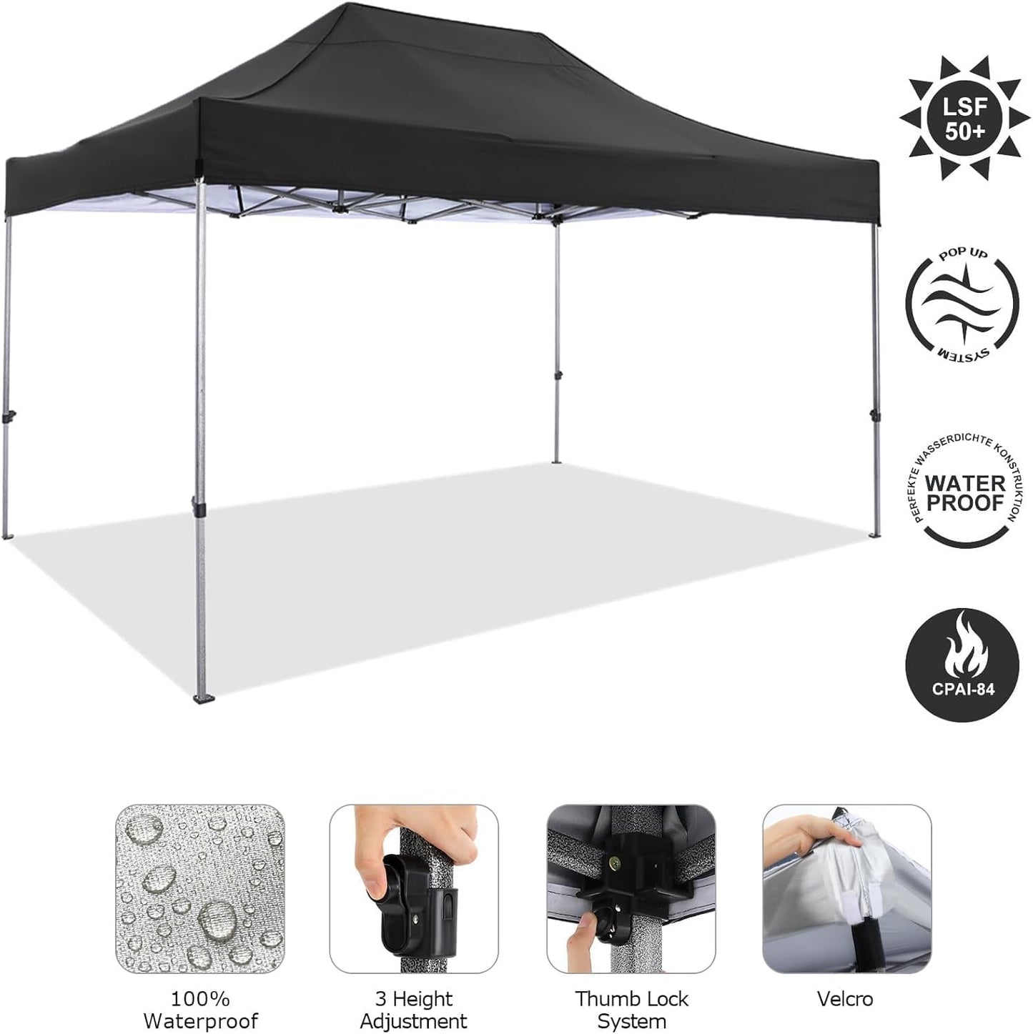 COBIZI 10x15 FT Pop up Canopy Tent,Heavy Duty Easy Up Commercial Outdoor Party Canopy Tents for Wedding Parties All Season Wind & Waterproof Gazebo with Carry Bag,Black(Frame Thickened)