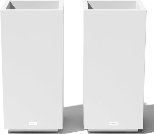 Veradek Block Series Pedestal Planter - Tall Planter for Indoor or Outdoor Front Porch | All-Weather Use with Removable Insert Bucket | Modern Décor for Flowers, Tall Trees, Faux Plants