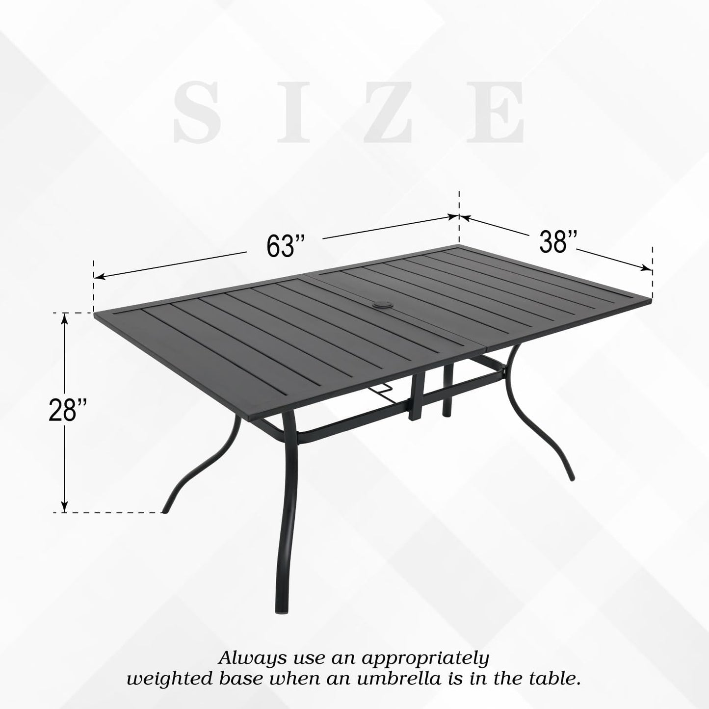 Outdoor Patio Table for 6 Person, Patio Dining Rectangle Table with 1.57" Umbrella Hole for Garden Lawn Backyard Parties, Black Metal Frame 63" L x 38" W x 28" H