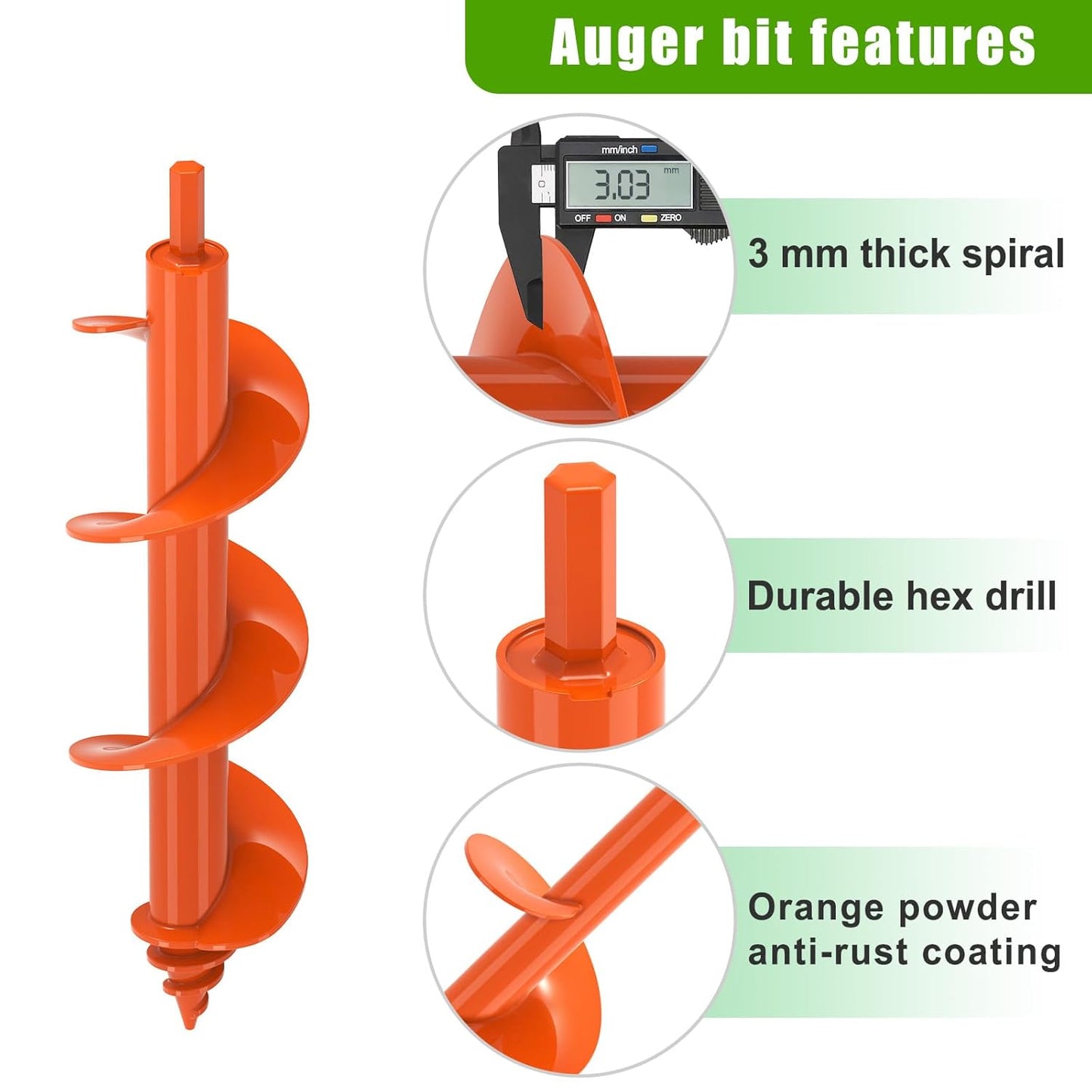 Threaded Auger Drill Bit Pro, 3''x 12'' Garden Auger with Self-Tapping Screw & Reinforced Weld, 3MM Heavy Duty Spiral Drill Bit for Drill, for Bulbs Flowers Plants Post Hole Digger